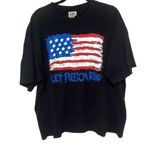 Vintage Lee Sport Mens Black American Flag Let Freedom Ring Y2K Graphic Tee XXL
